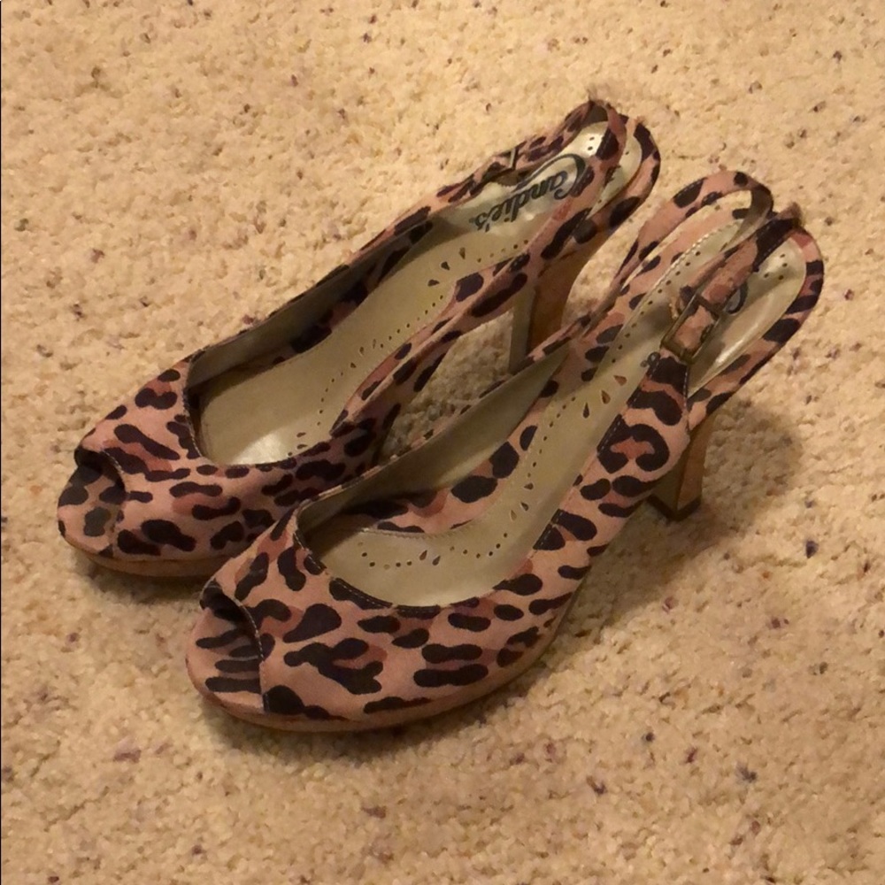 Leopard peep toe heels